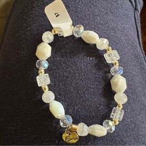 Pearlescent White, Clear and Gold Beaded Erimish Braclet